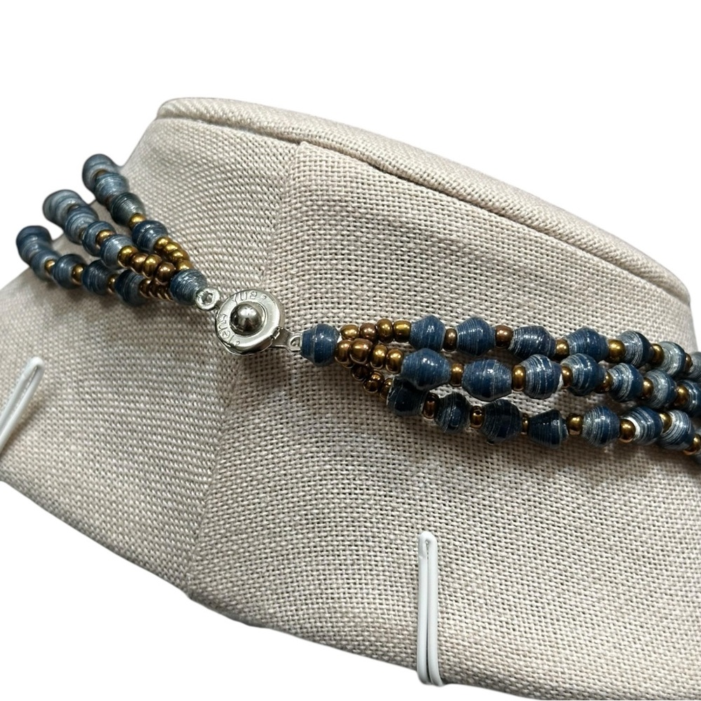 Blue Beaded Triple-Strand Long Necklace - Picture 9 of 9